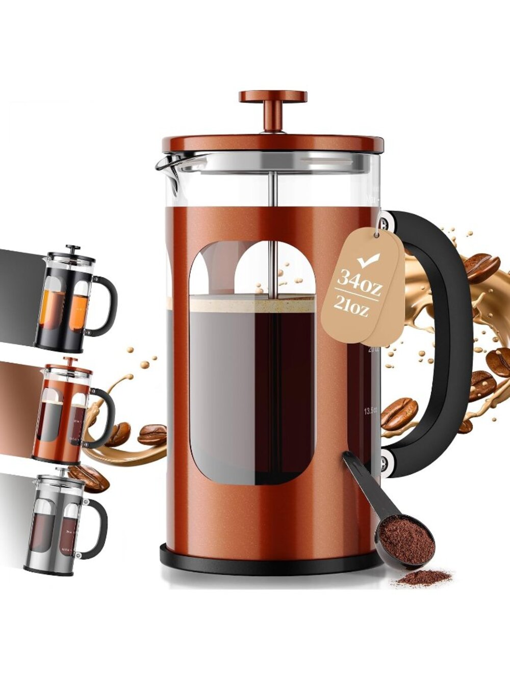 New 34oz French Press Coffee Maker, No Plastic Touching Cafe,1 L Cafetera